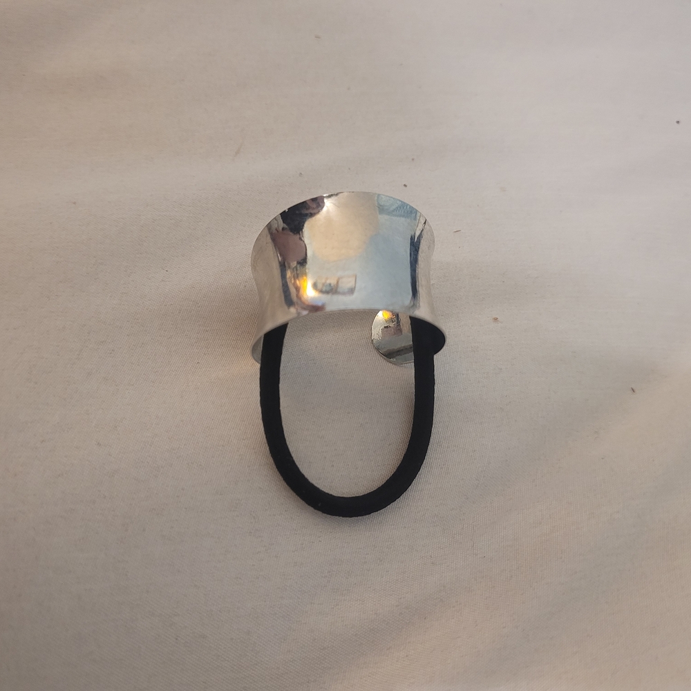 Elegant Silver Hair Cuff with Black Elastic